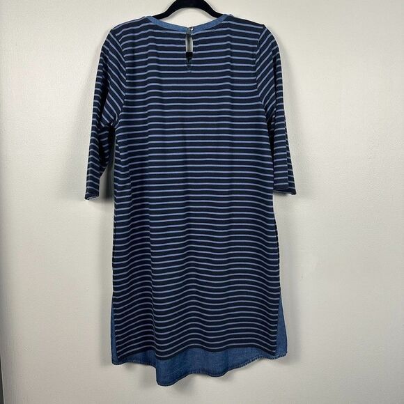 J. Jill Striped Knit Chambray Hem Shift Dress Size Medium Blue 3/4 Sleeve - Picture 4 of 4